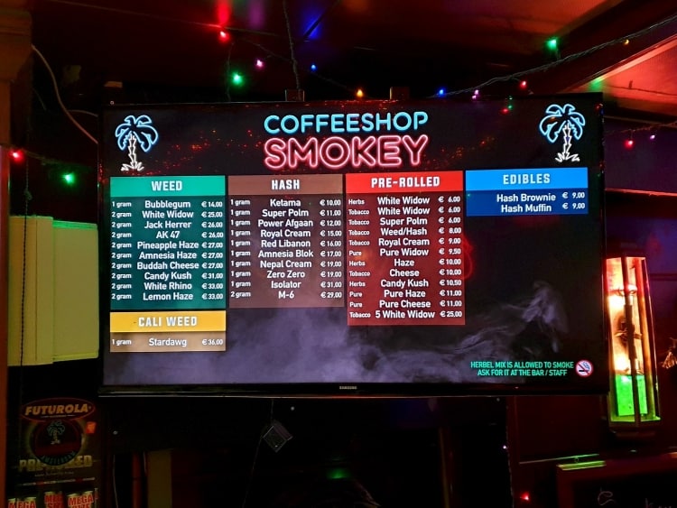Menu of Coffeeshop Smokey on Rembrandtplein